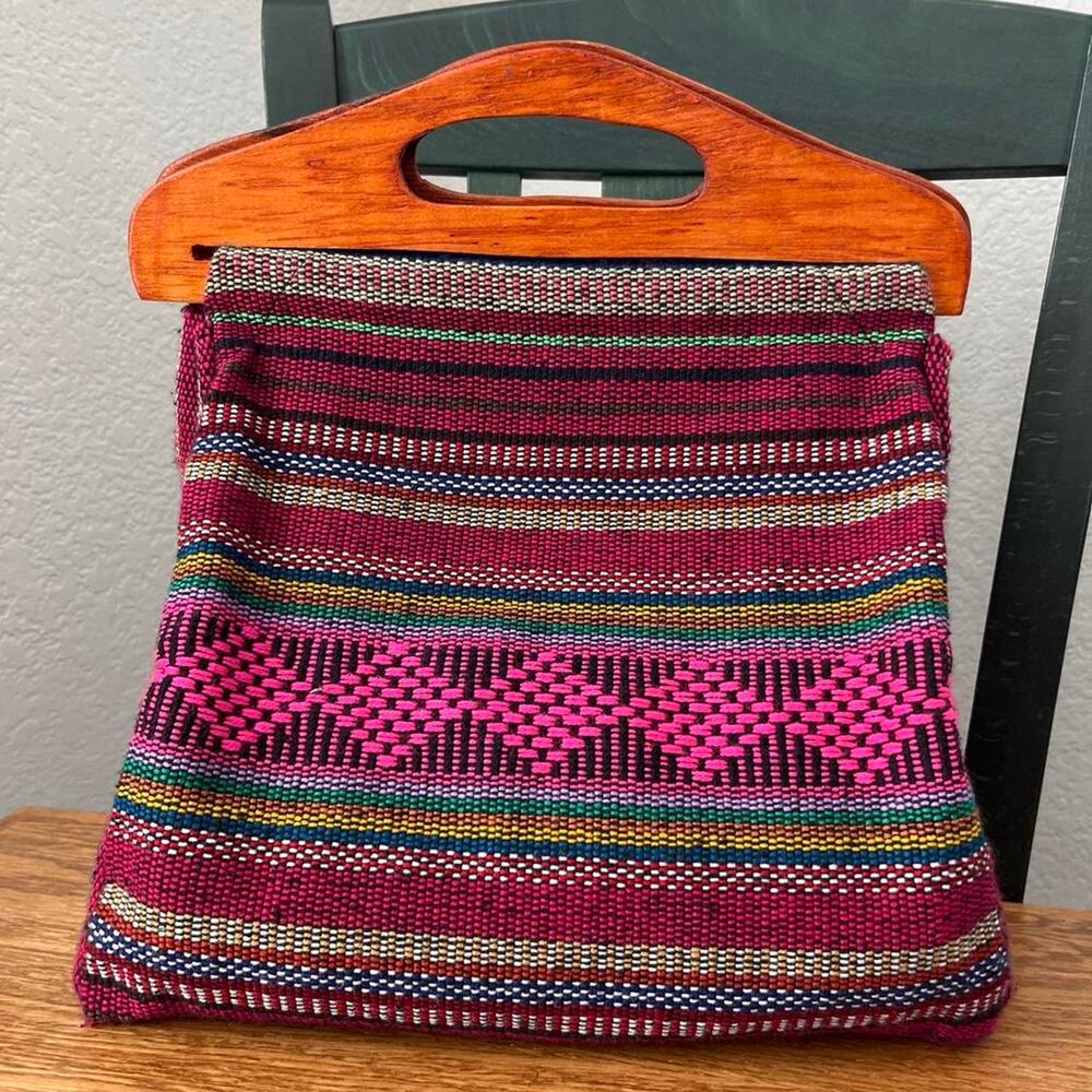 Pizon Hand Bag Pink Multicolor Tote Hand-woven 12x10